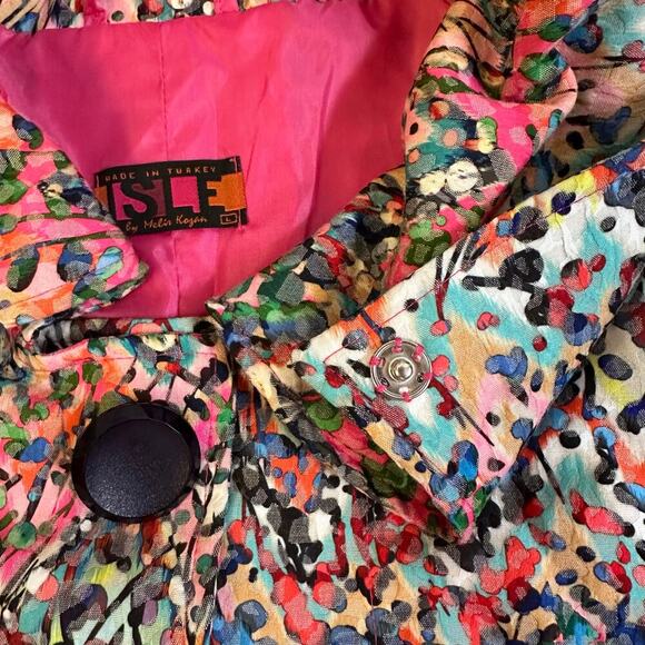 Colorful Abstract Print 3/4 Bell-Sleeve Jacket – ISLE by Melis‎ Kozan Design - Picture 5 of 12